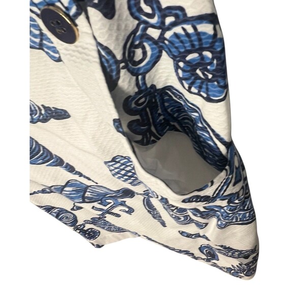 LILLY PULITZER Blue Shell Cotton White and Navy Midi Dress Size 8 - Picture 4 of 16